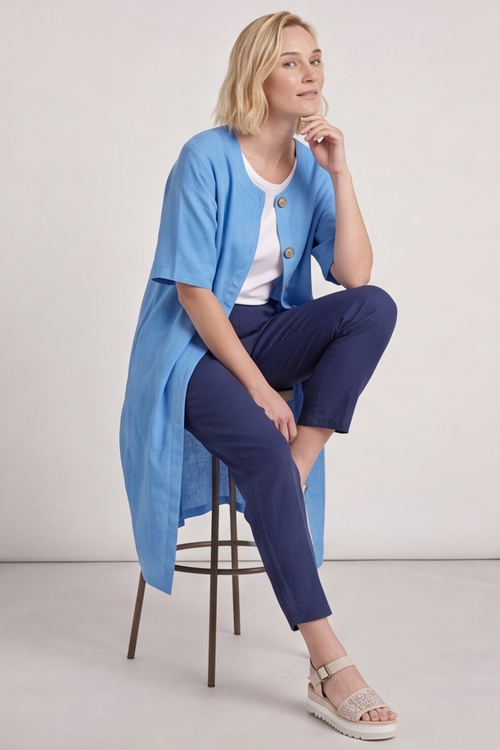 Pauline Linen 2 Piece Cardigan and Dress Set Blue - Image 5