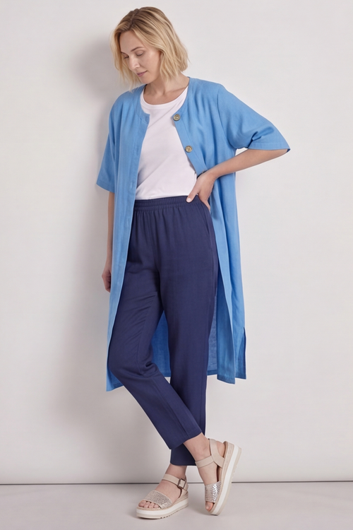 Pauline Linen 2 Piece Cardigan and Dress Set Blue - Image 4