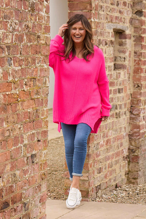Bo Slouch V-Neck Jumper Fuchsia - Image 1
