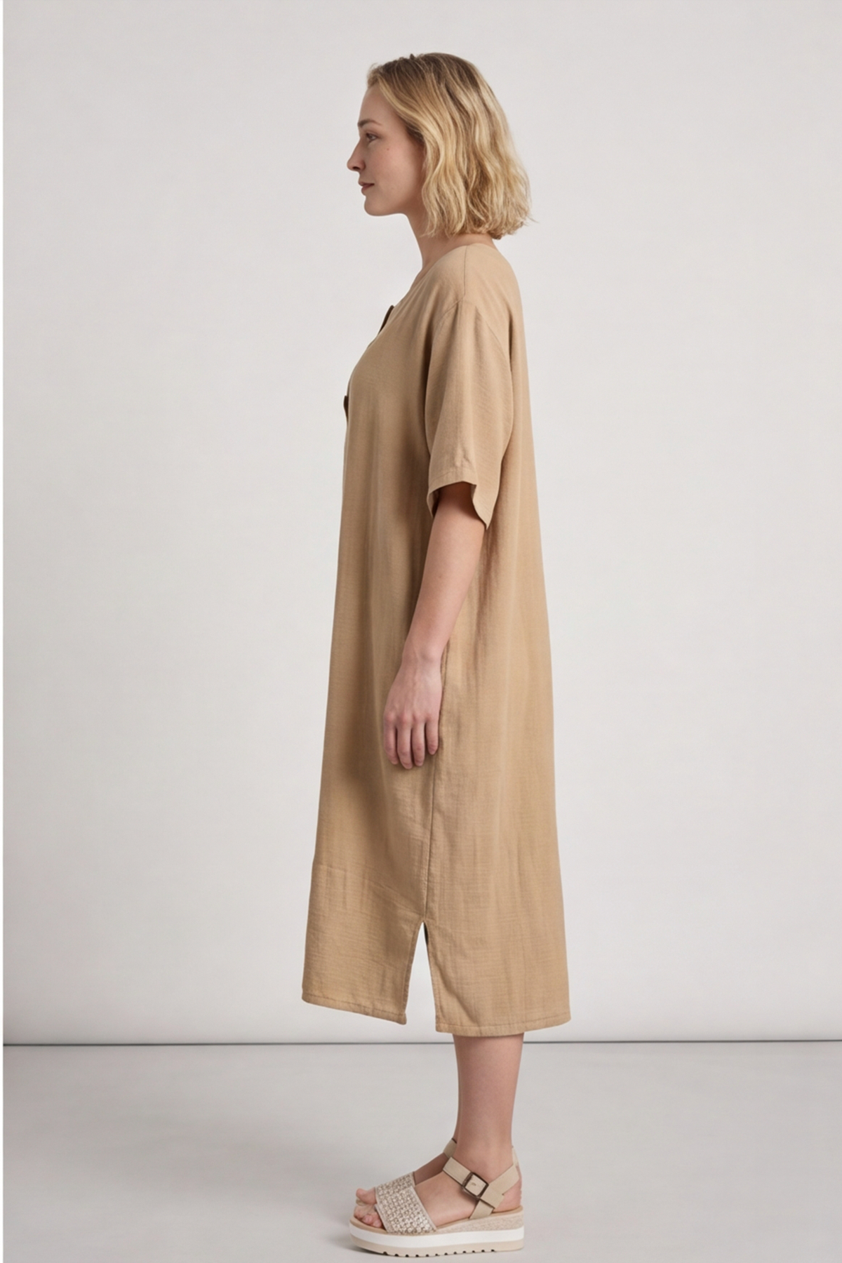 Pauline Linen 2 Piece Cardigan and Dress Set Camel