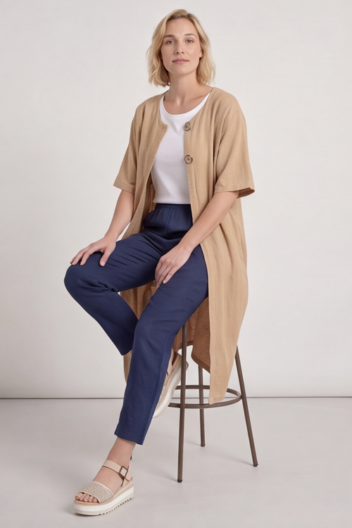 Pauline Linen 2 Piece Cardigan and Dress Set Camel - Image 6