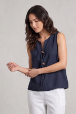 Mia Navy Button Top Navy/Viscose - Mia Navy Button Top