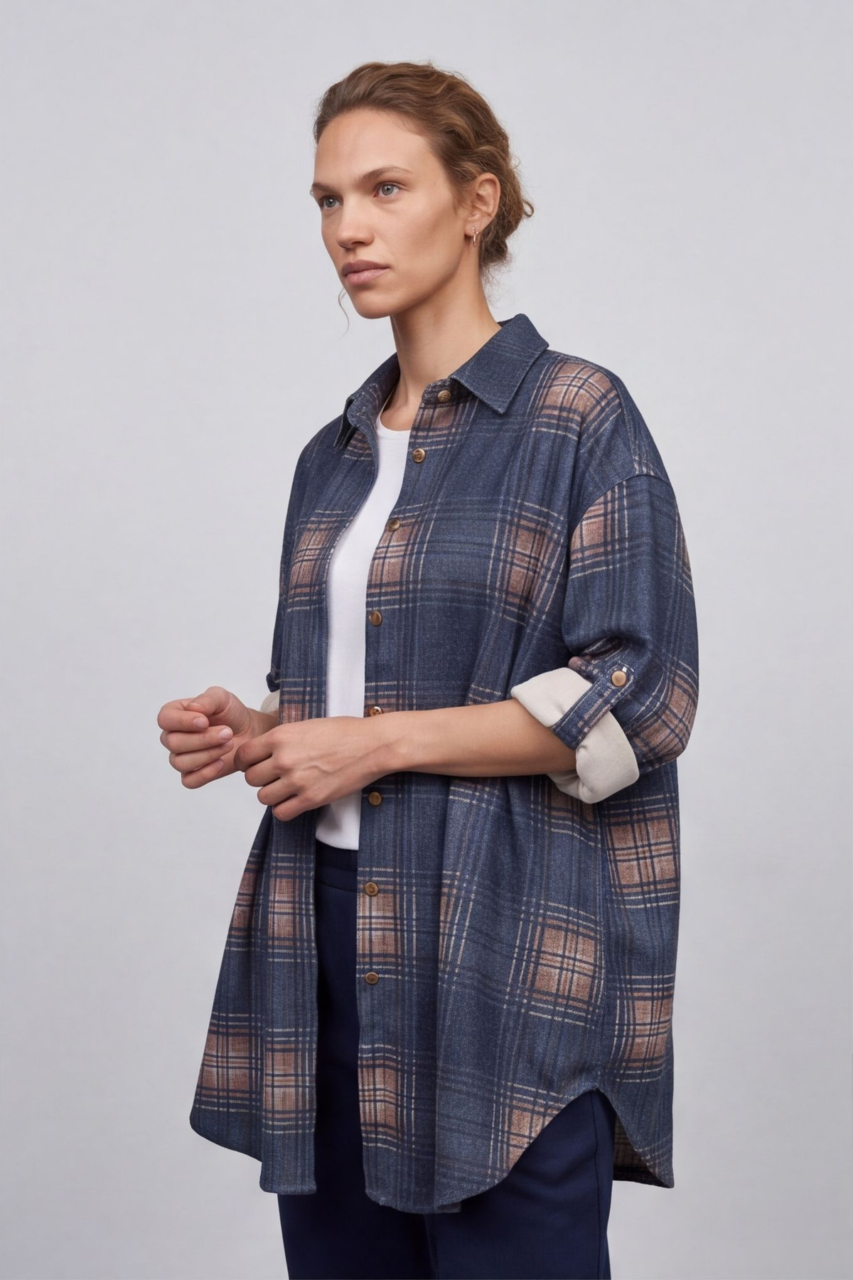 Calla Print Over Shirt Navy