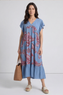 Carli V-Neck Pattern Dress Blue