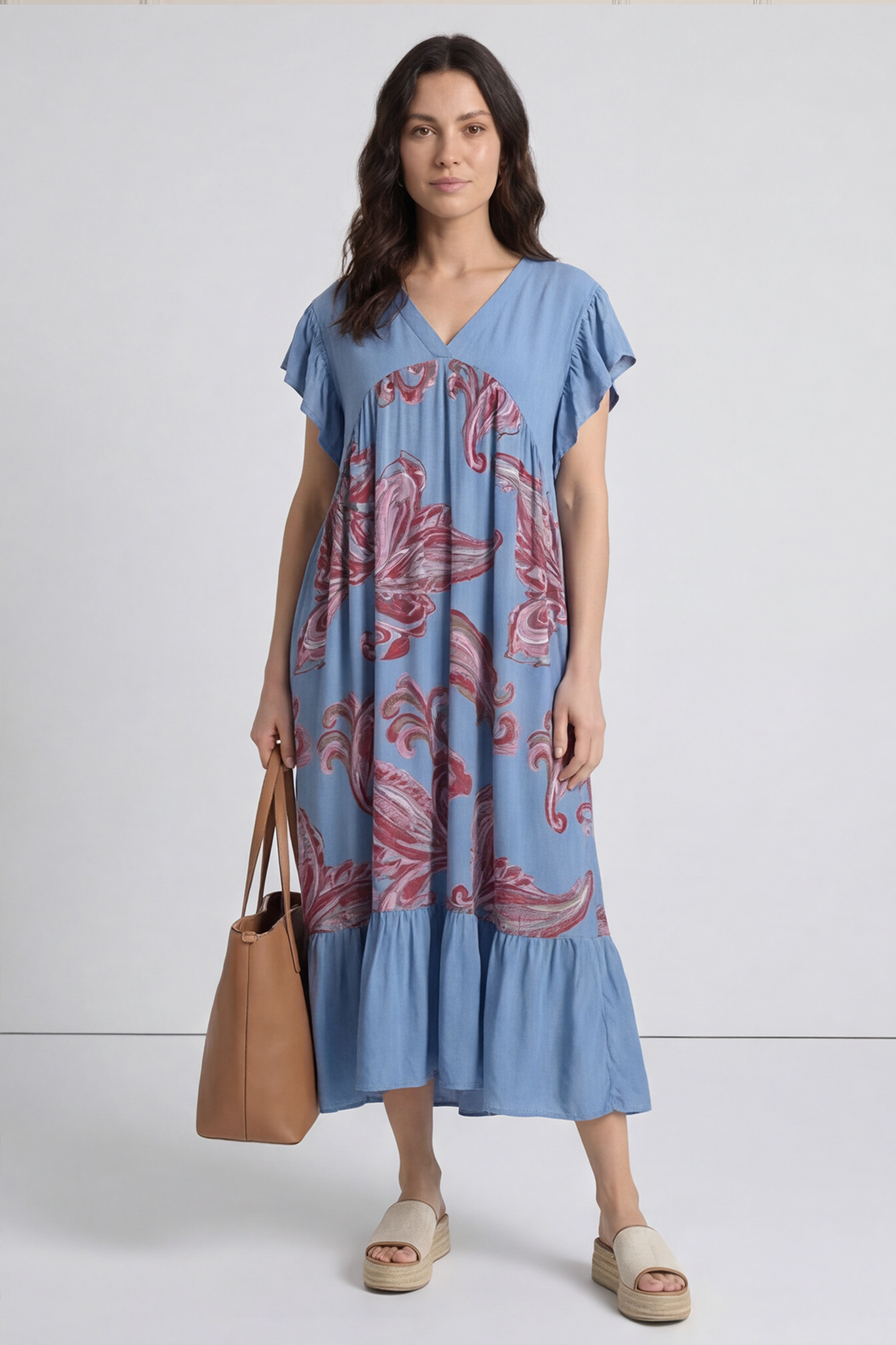Carli V-Neck Pattern Dress Blue
