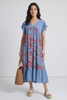 Carli V-Neck Pattern Dress Blue