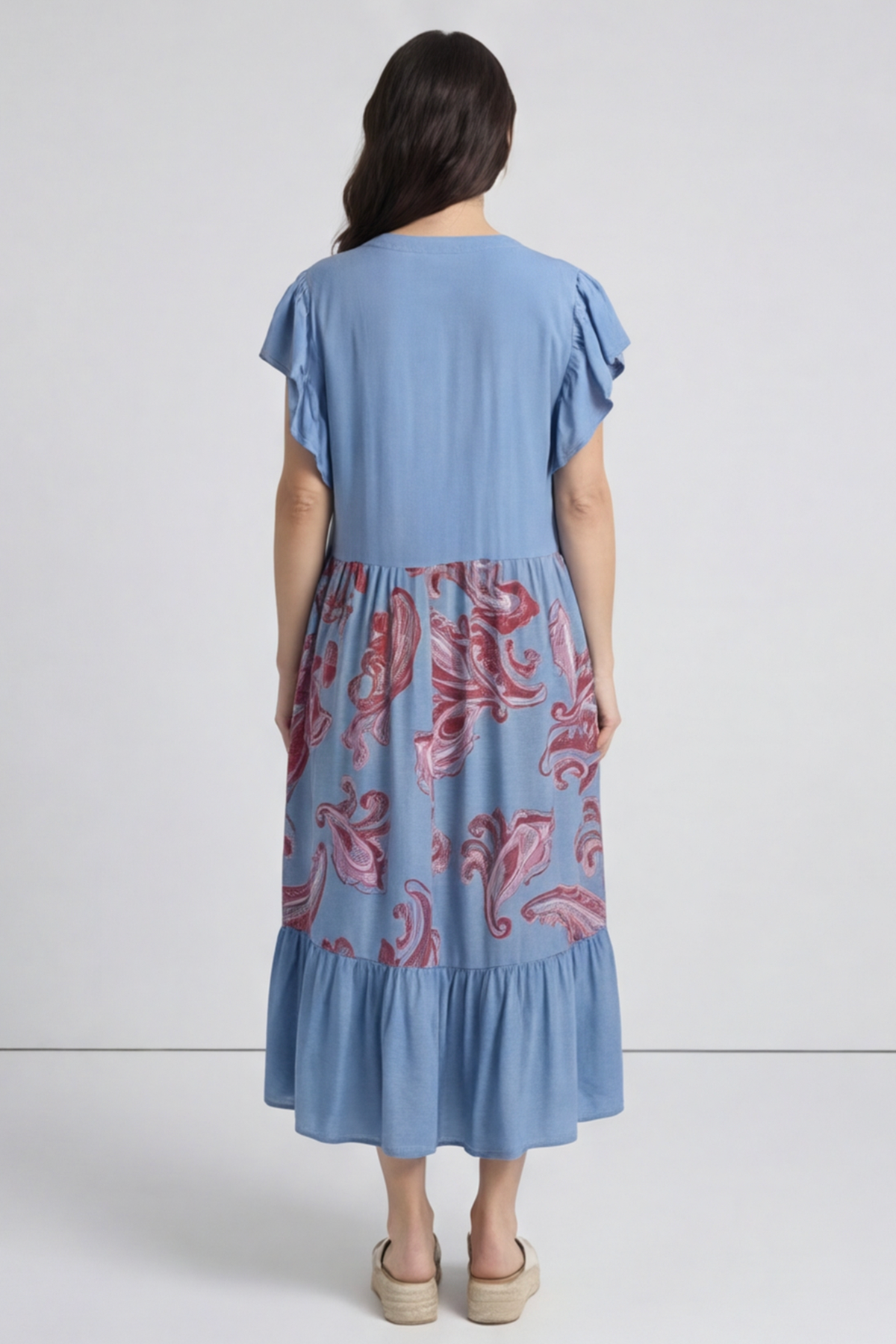 Carli V-Neck Pattern Dress Blue