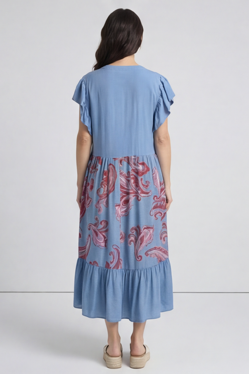 Carli V-Neck Pattern Dress Blue - Image 4
