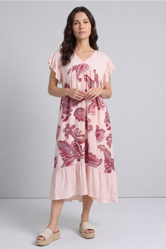 Carli V-Neck Pattern Dress Pink