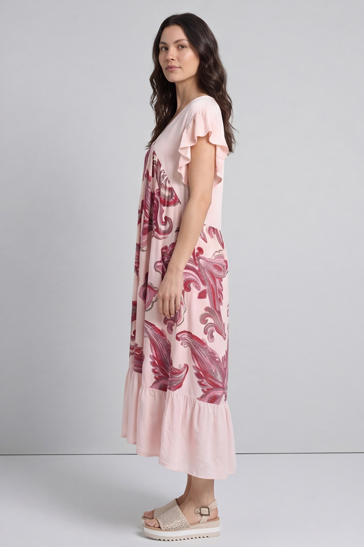 Carli V-Neck Pattern Dress Pink