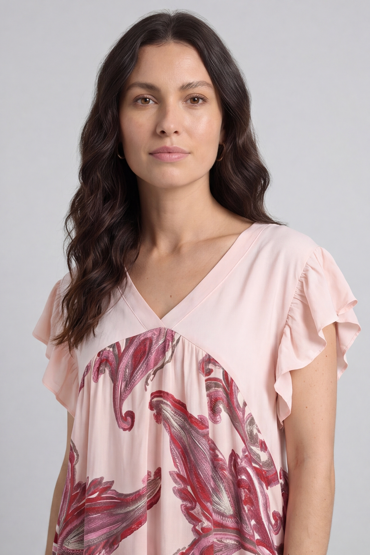 Carli V-Neck Pattern Dress Pink