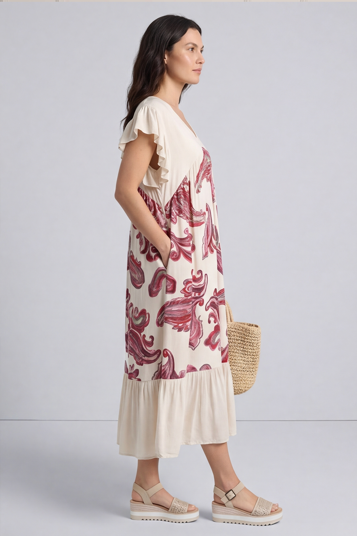 Carli V-Neck Pattern Dress Stone