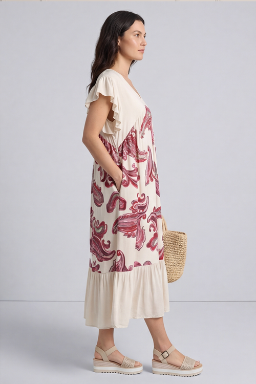 Carli V-Neck Pattern Dress Stone - Image 1