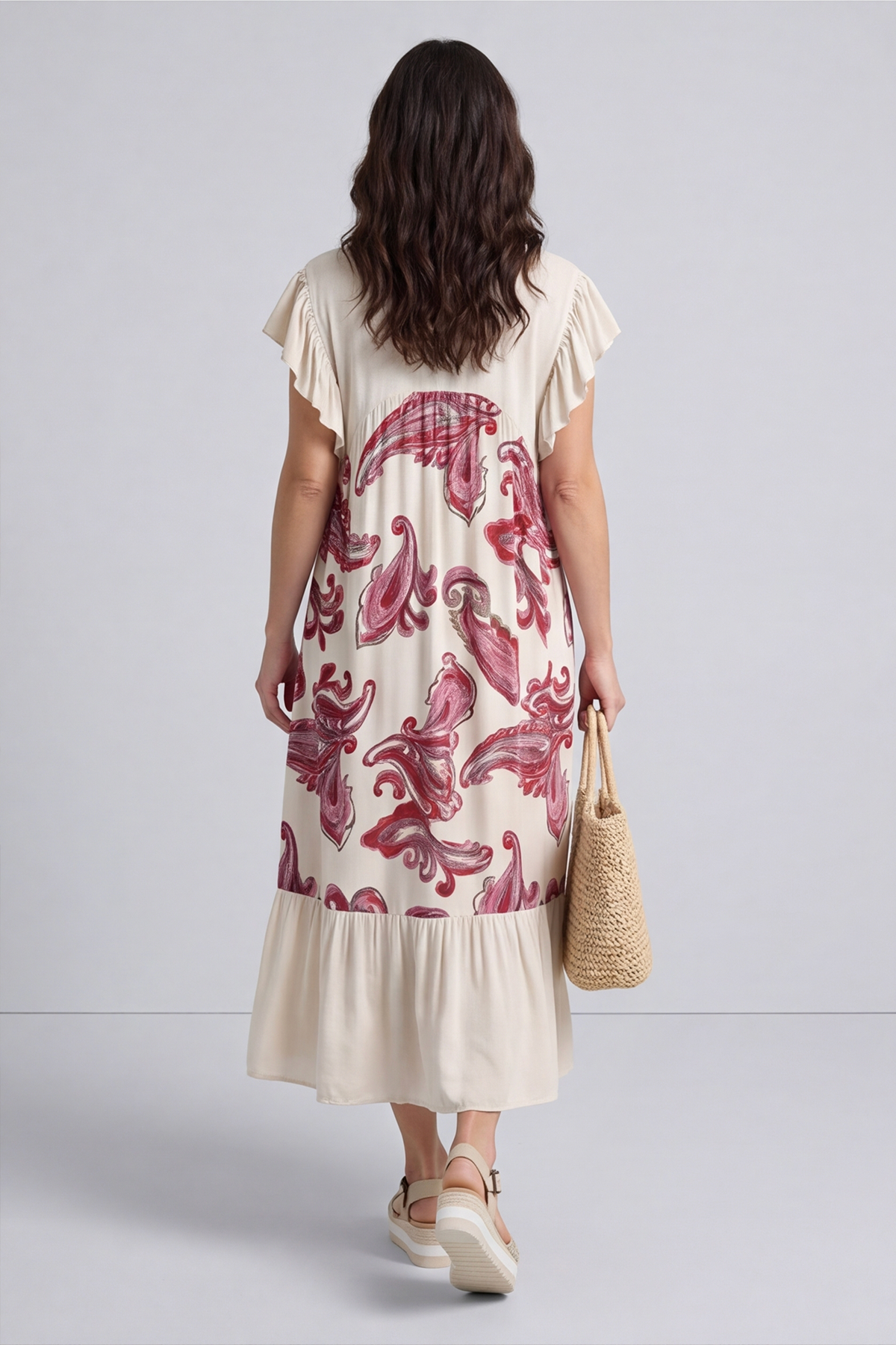 Carli V-Neck Pattern Dress Stone