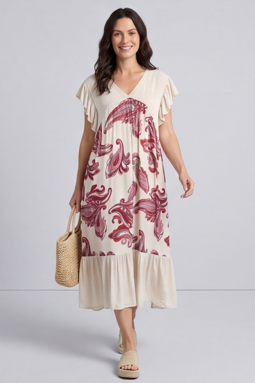 Carli V-Neck Pattern Dress Stone - Image 3