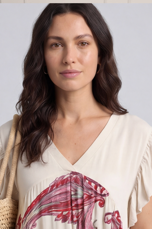 Carli V-Neck Pattern Dress Stone - Image 5