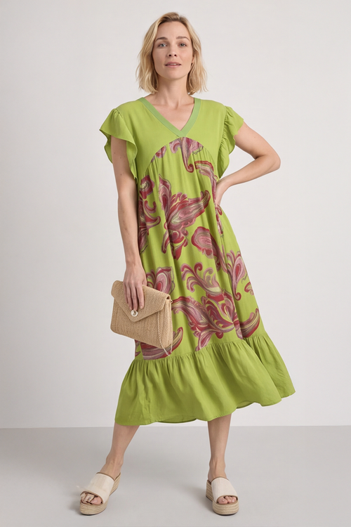 Carli V-Neck Pattern Dress Olive - Image 5