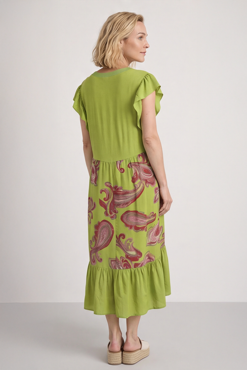 Carli V-Neck Pattern Dress Olive - Image 2