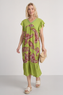 Carli V-Neck Pattern Dress Olive