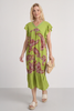 Carli V-Neck Pattern Dress Olive