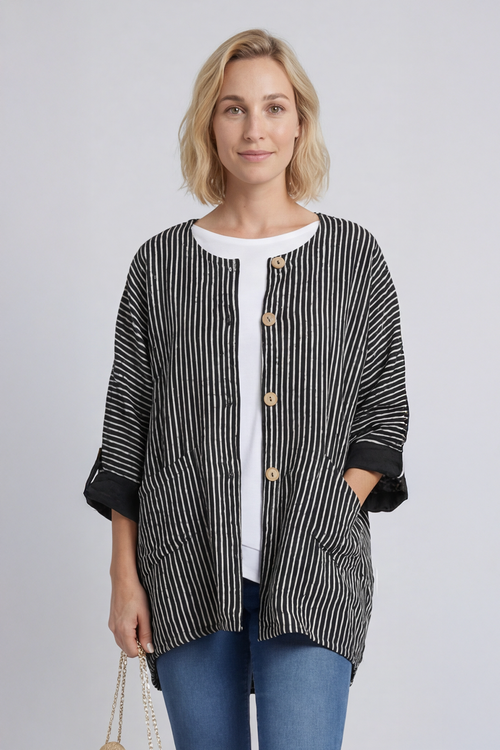Carlota Stripe Linen Jacket Black - Image 2