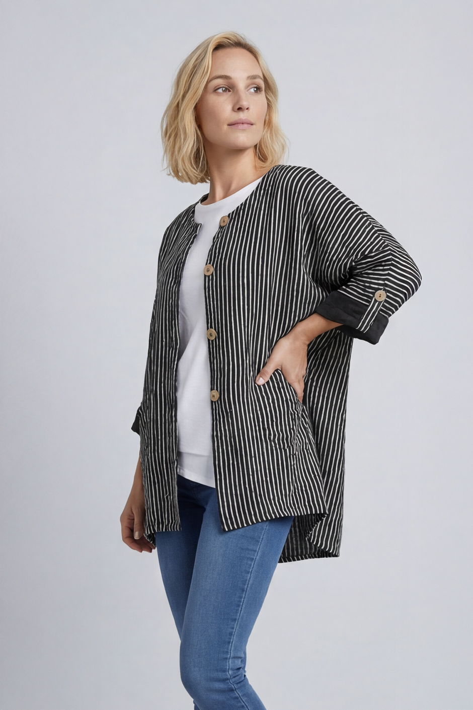 Carlota Stripe Linen Jacket Black