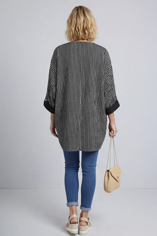 Carlota Stripe Linen Jacket Black - Image 3