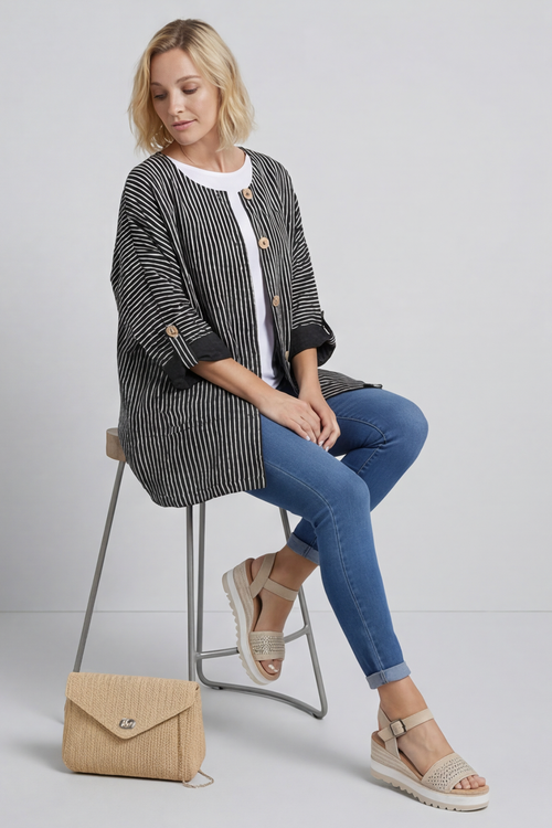 Carlota Stripe Linen Jacket Black - Image 5