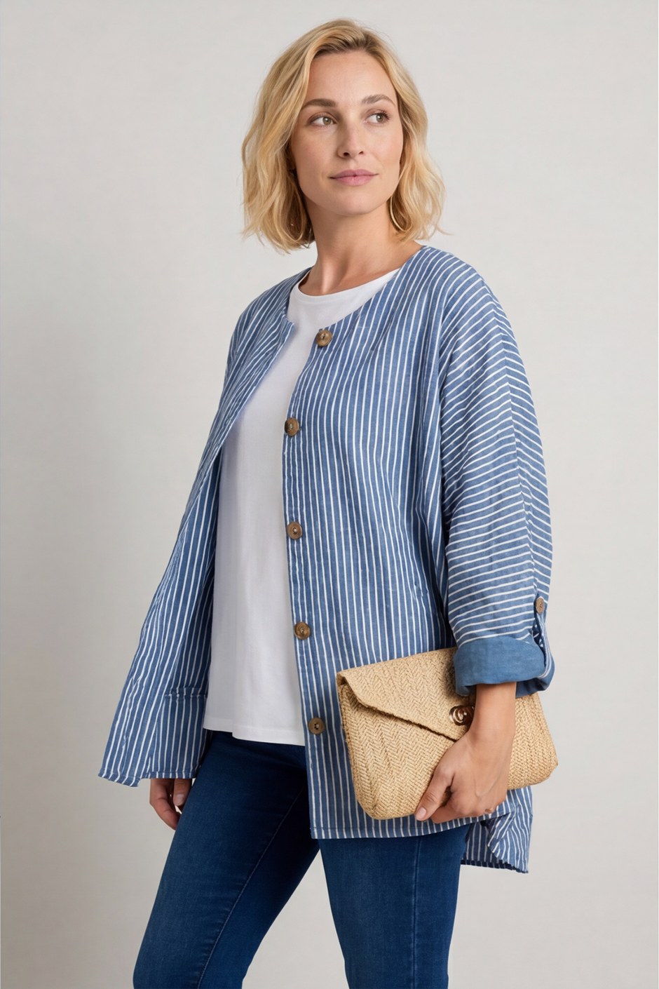 Carlota Stripe Linen Jacket Blue