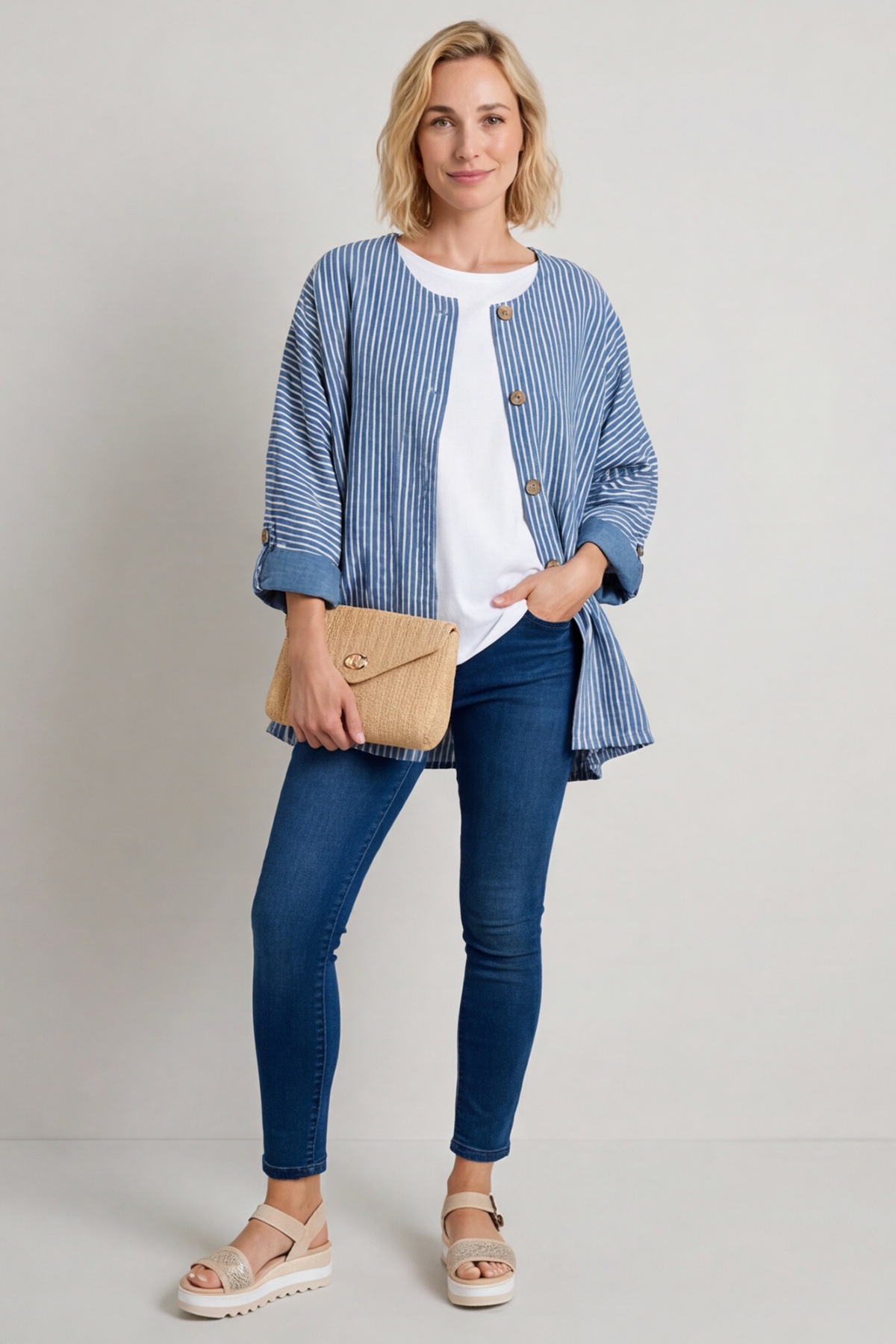 Carlota Stripe Linen Jacket Blue