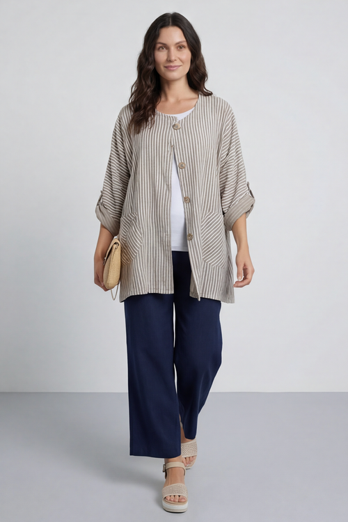 Carlota Stripe Linen Jacket Mocha - Image 2