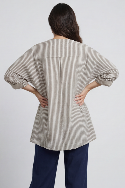 Carlota Stripe Linen Jacket Mocha - Image 3