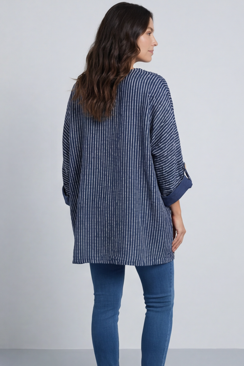Carlota Stripe Linen Jacket Navy - Image 3