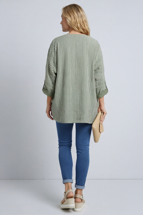 Carlota Stripe Linen Jacket Khaki - Image 3