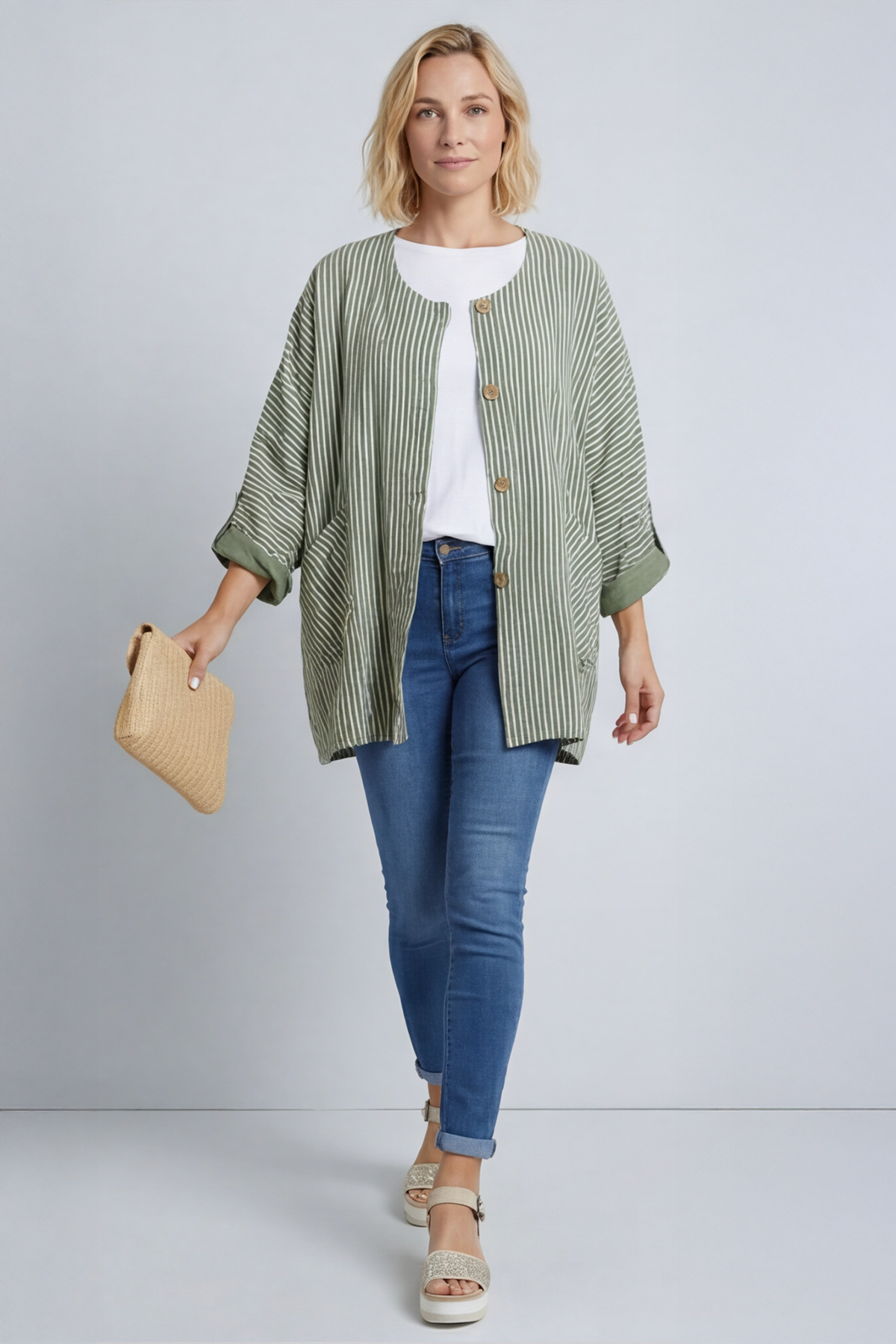 Carlota Stripe Linen Jacket Khaki