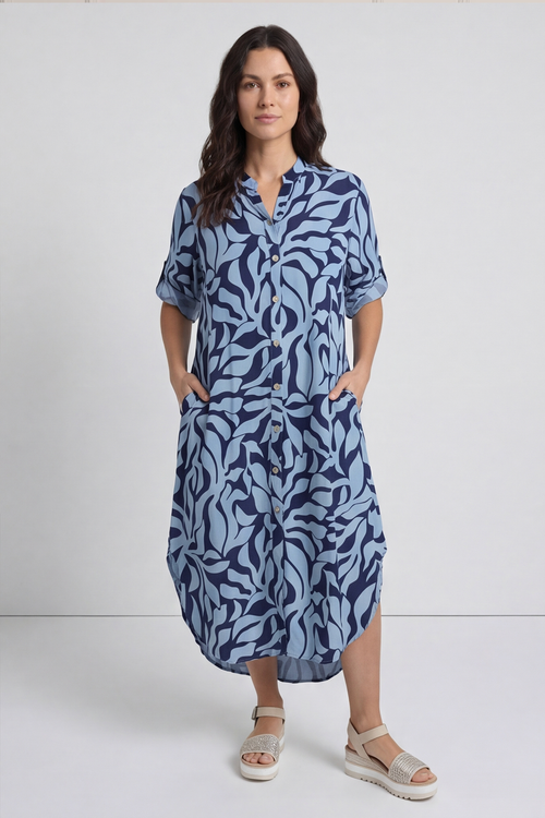 Carlyn Print Button Dress Blue - Image 1