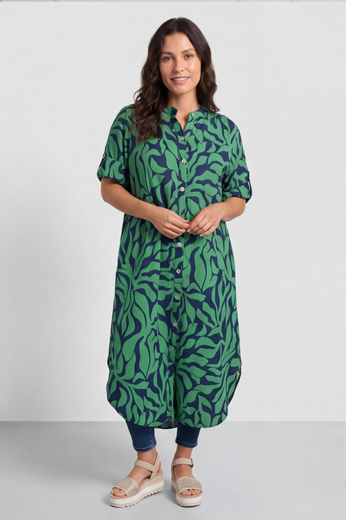 Carlyn Print Button Dress Green - Image 2