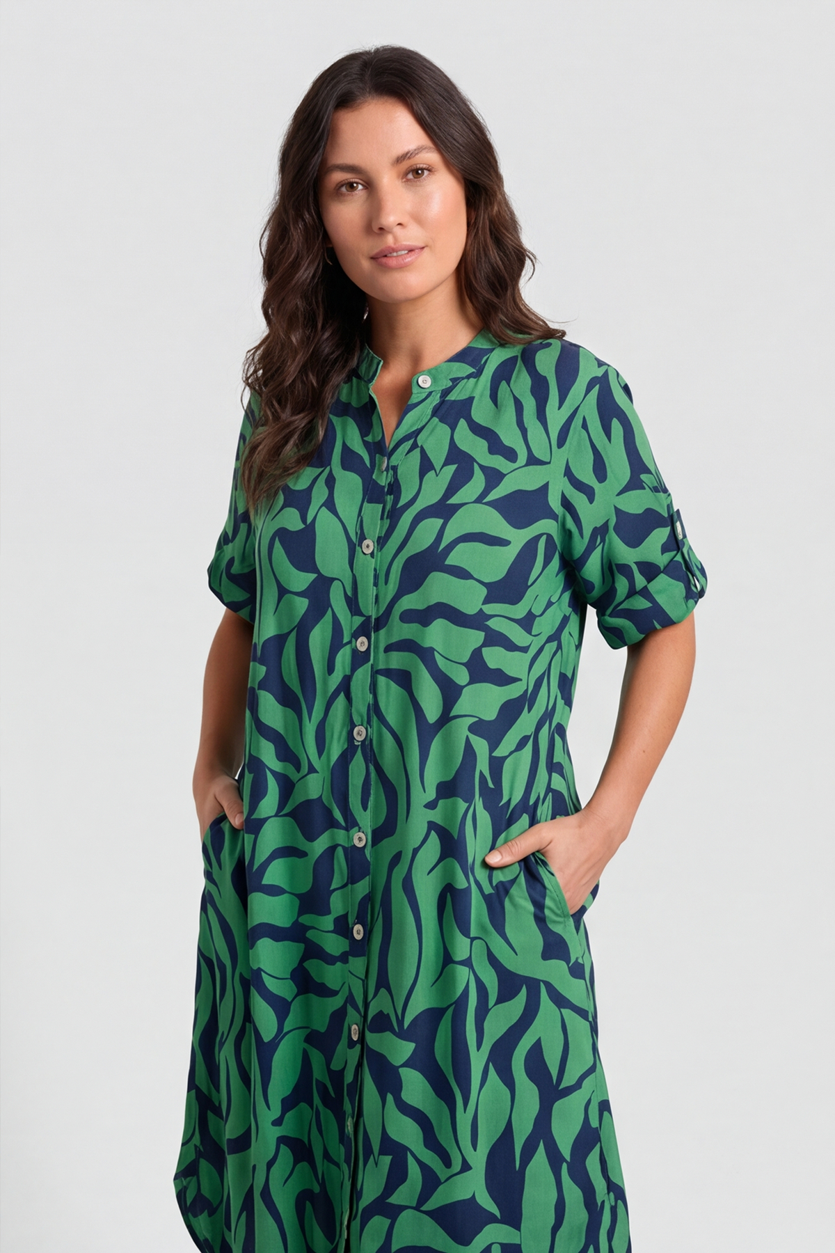 Carlyn Print Button Dress Green