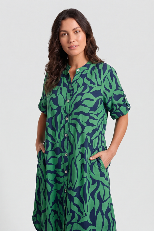 Carlyn Print Button Dress Green - Image 1