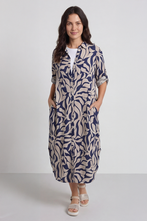 Carlyn Print Button Dress Stone - Image 3