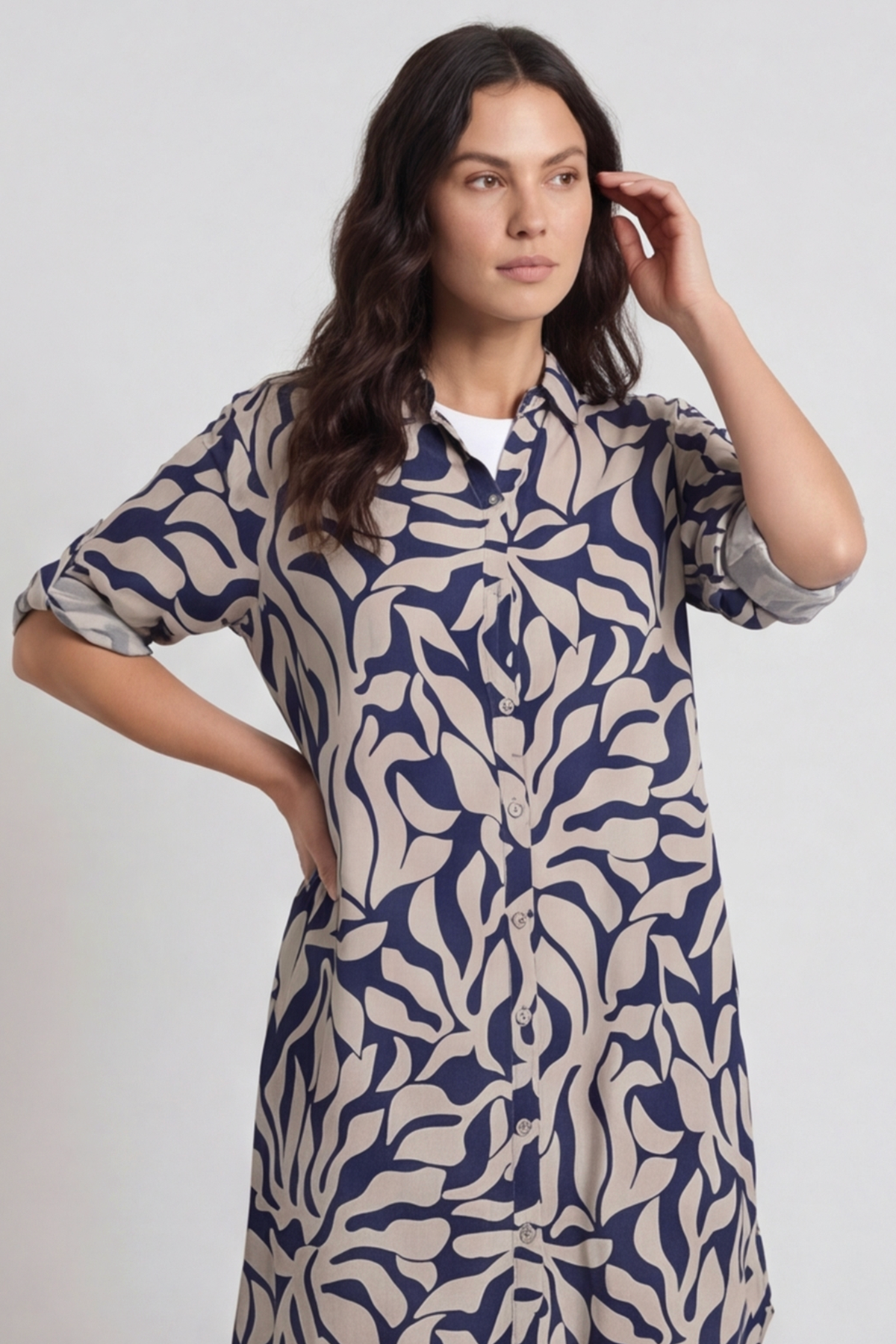 Carlyn Print Button Dress Stone