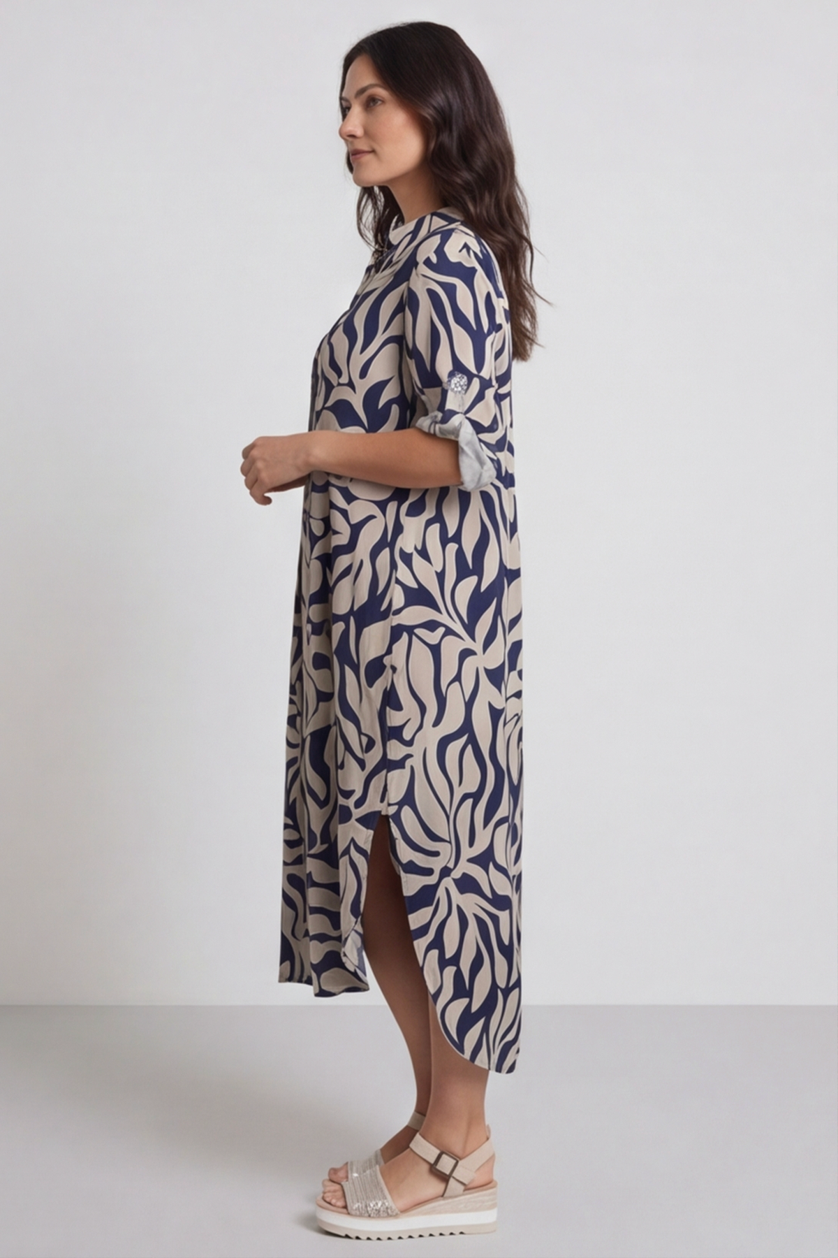 Carlyn Print Button Dress Stone