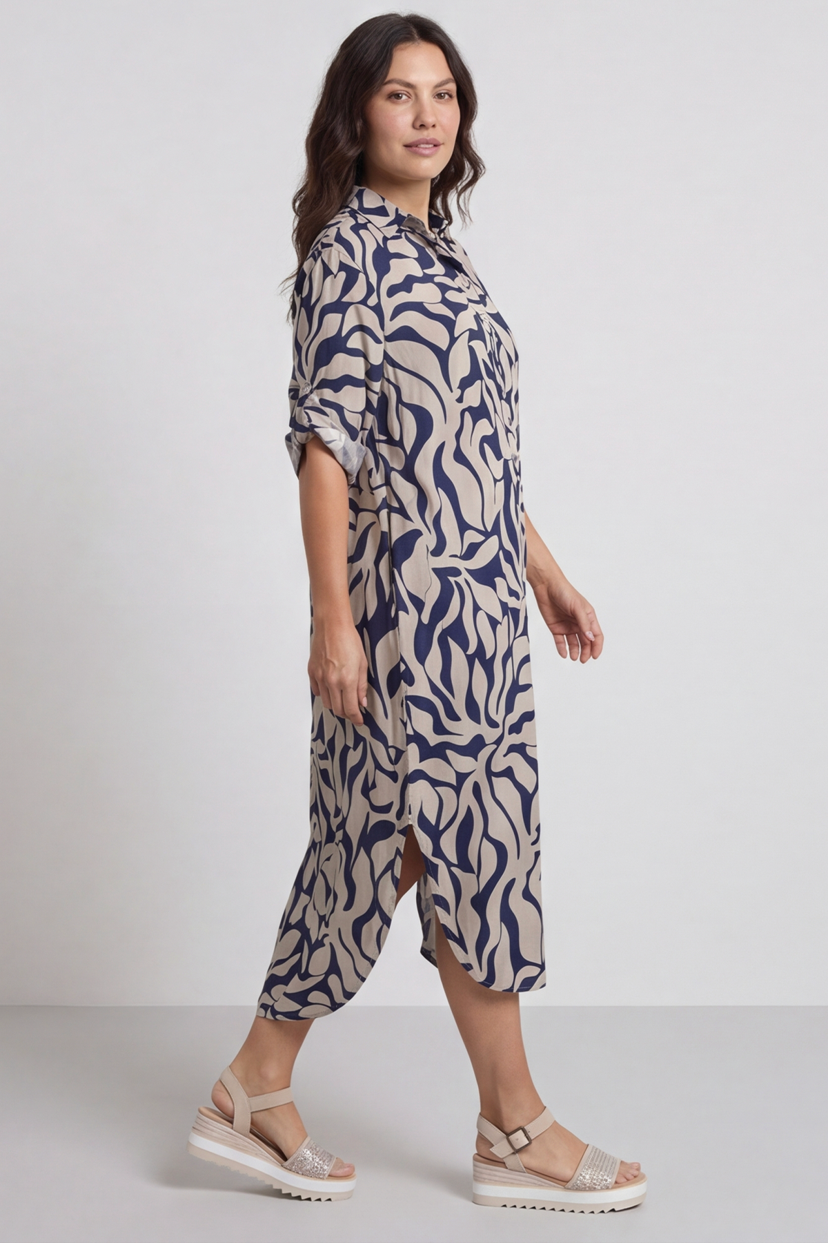 Carlyn Print Button Dress Stone
