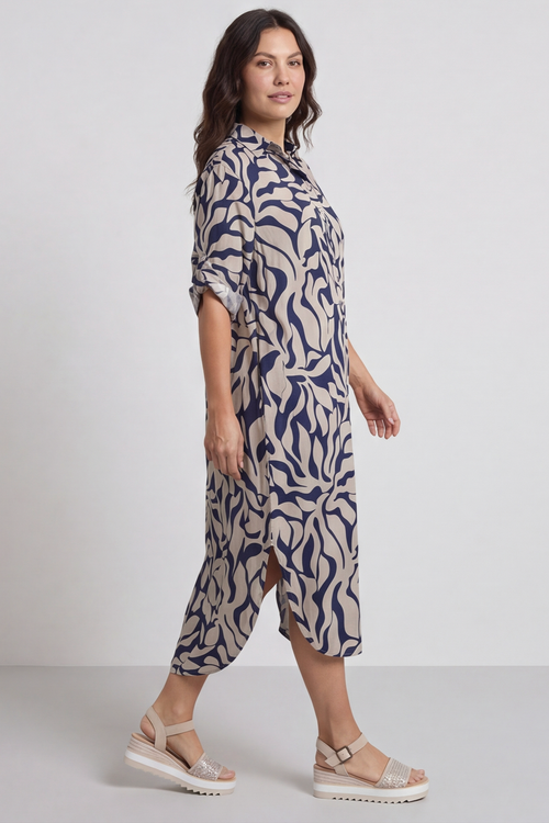 Carlyn Print Button Dress Stone - Image 1