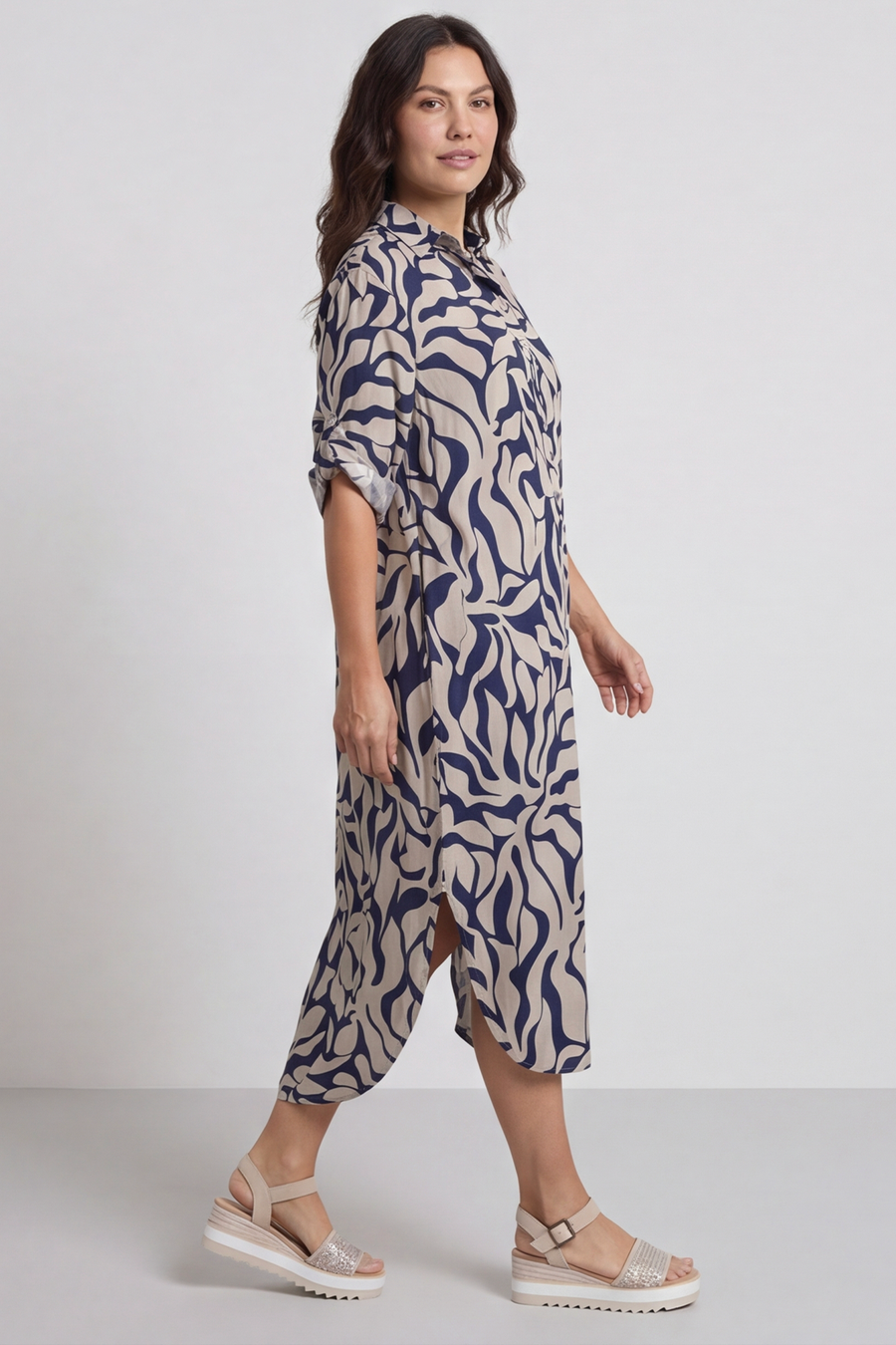 Carlyn Print Button Dress Stone