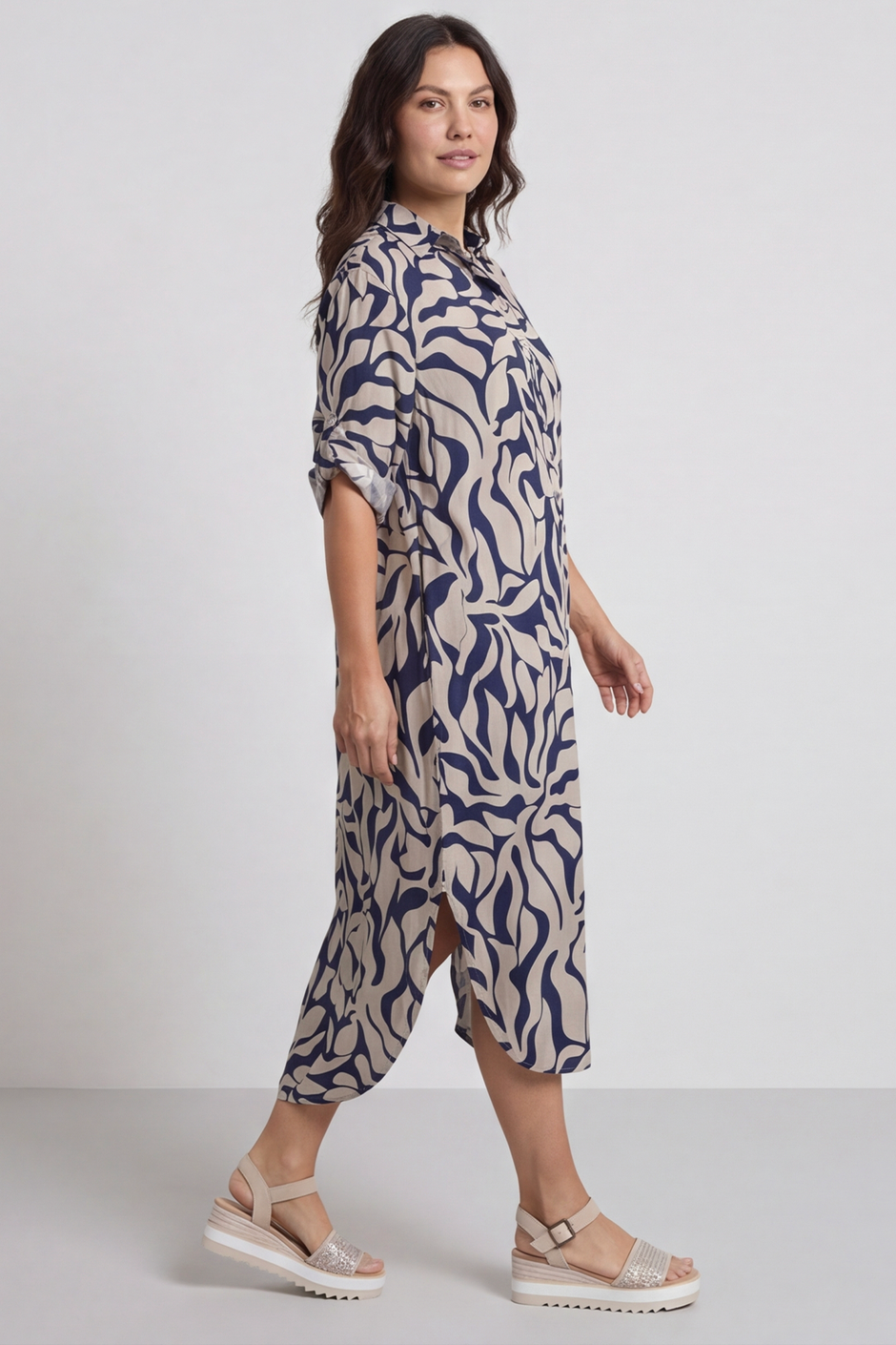 Carlyn Print Button Dress Stone