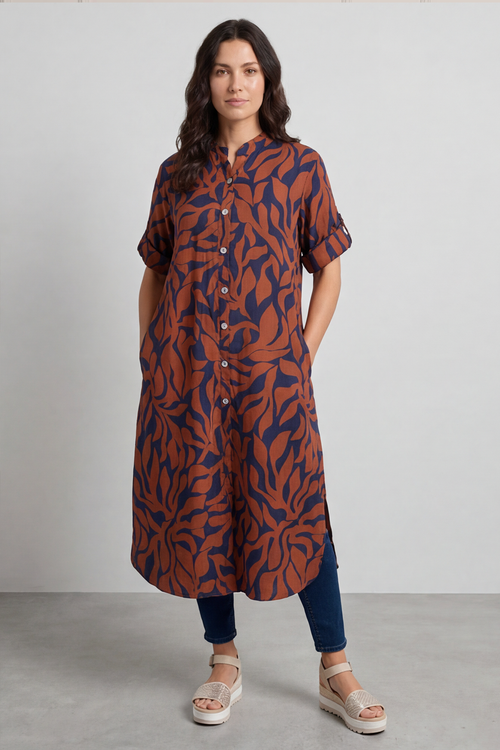 Carlyn Print Button Dress Burnt Orange - Image 2