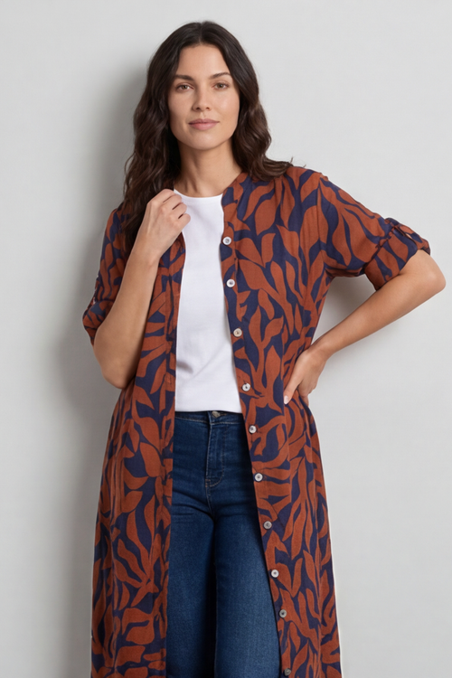 Carlyn Print Button Dress Burnt Orange - Image 1