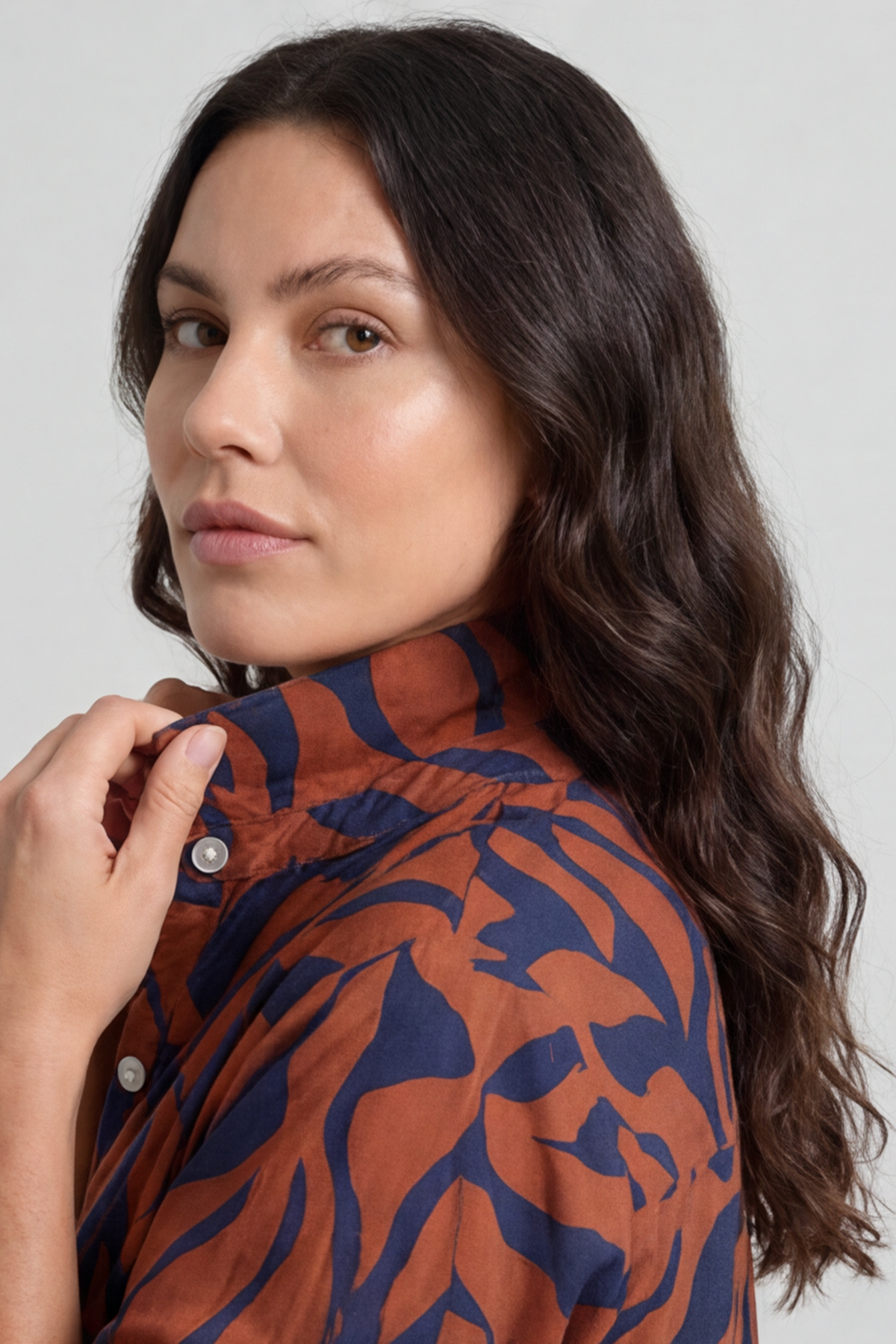 Carlyn Print Button Dress Burnt Orange