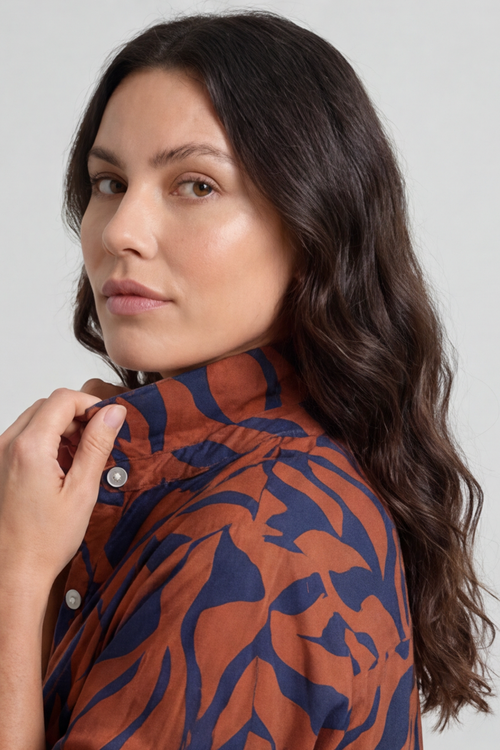 Carlyn Print Button Dress Burnt Orange - Image 3